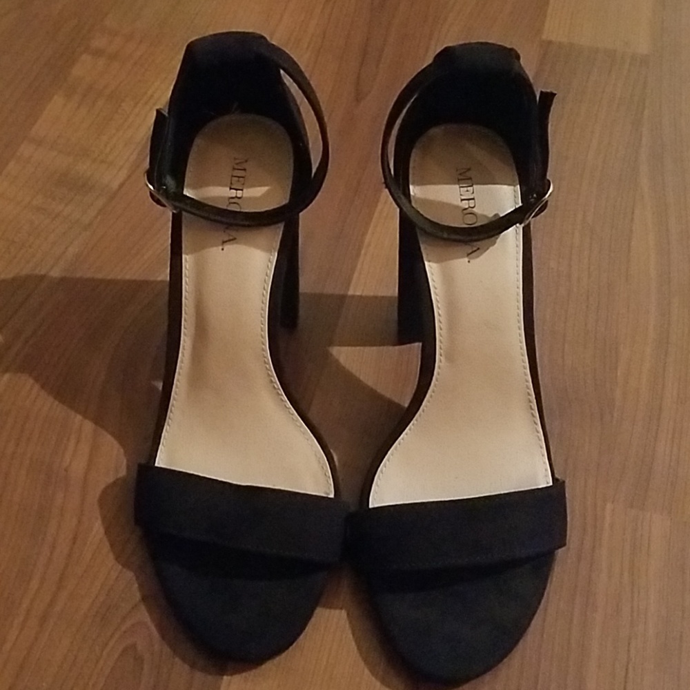 Black Suede Sandals with Chunky Heels (Size 6)